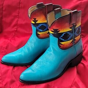 Hand Painted FRYE boots 10M custom artisan design BILLY SHORT